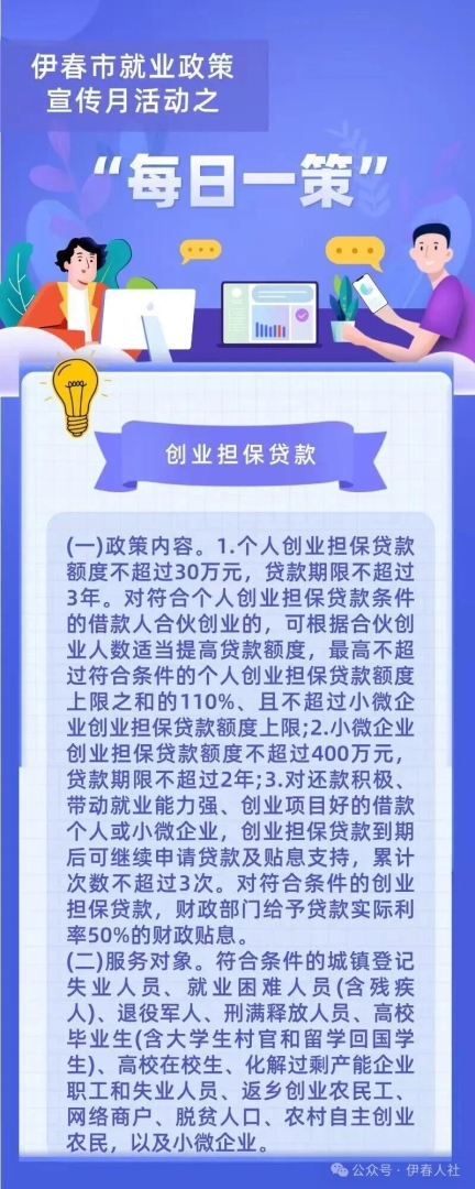 伊春市就业政策宣传月活动—“每日一策”专栏（六）创业担保贷款